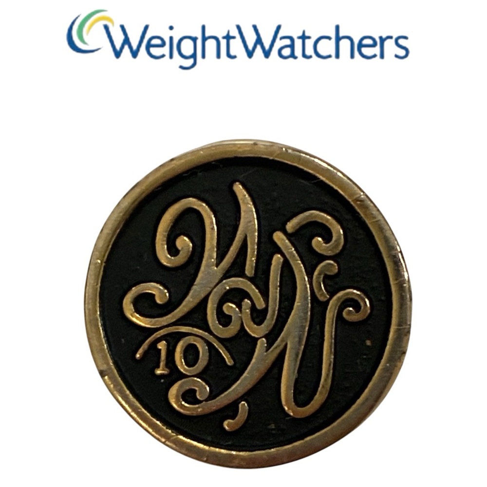 *FREE WITH PURCHASE* VINTAGE WEIGHT WATCHERS PIN 10 POUNDS BLACK GOLD TONE